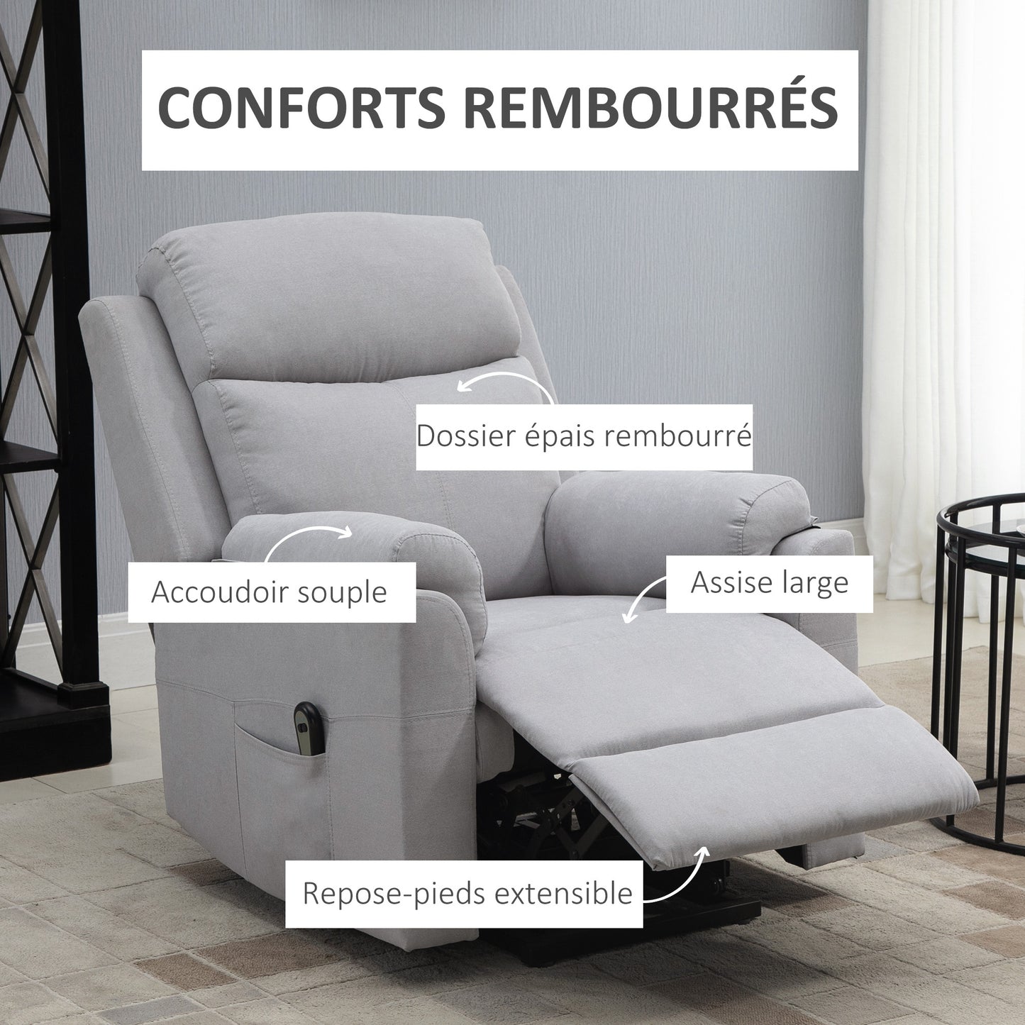 Relaxfauteuil – Relaxstoel – Ligstoel – Elektrische Fauteuil – Sta-op Stoel – Verstelbare Rugleuning 160° – Elektrisch Verstelbare Voetensteun – Polyester Linnen Look Lichtgrijs