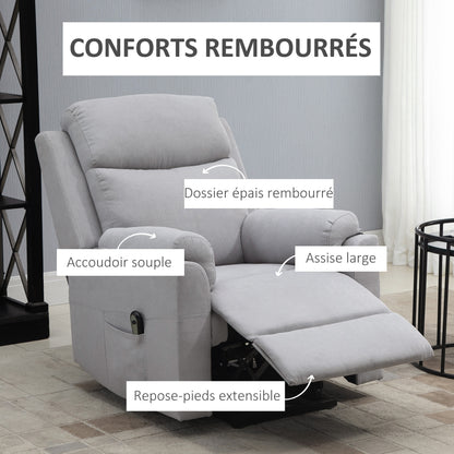 Relaxfauteuil – Relaxstoel – Ligstoel – Elektrische Fauteuil – Sta-op Stoel – Verstelbare Rugleuning 160° – Elektrisch Verstelbare Voetensteun – Polyester Linnen Look Lichtgrijs
