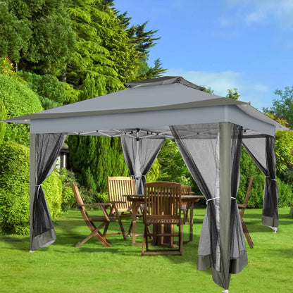 Pop-up Partytent – Vouwtent – Gazebo – Tuinent – Buitentent – Donkergrijs – Automatisch Openen – Muskietennet – 3,6x3,6 Meter – Lichtgewicht Stalen Frame