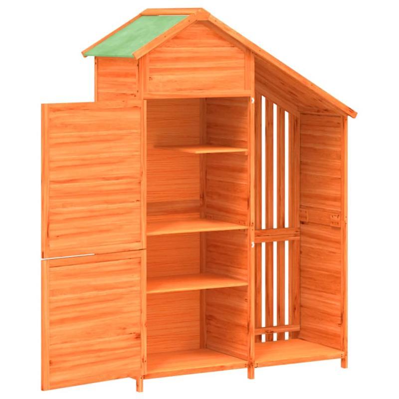 Tuinhuisje – Berging – Tuinschuur – Buitenopslag – Tuinkast – Massief Grenenhout – Stalen Frame – Koperen Dak – 120x53,5x170 cm – 3 Legplanken – Schuifdeur – Robuust & Rustiek