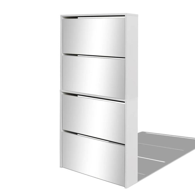 Schoenenkast – Schoenenrek – Schoenenopberger – Schoenenmeubel – Wit – 4 Vakken Met Spiegel – Massief Hout – Compact 63x17x134 cm