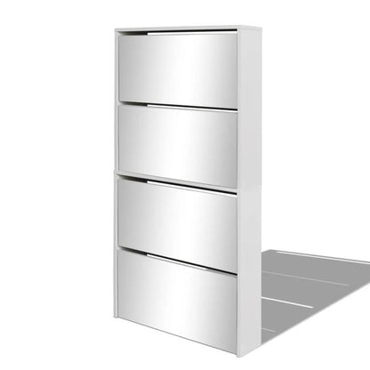 Schoenenkast – Schoenenrek – Schoenenopberger – Schoenenmeubel – Wit – 4 Vakken Met Spiegel – Massief Hout – Compact 63x17x134 cm