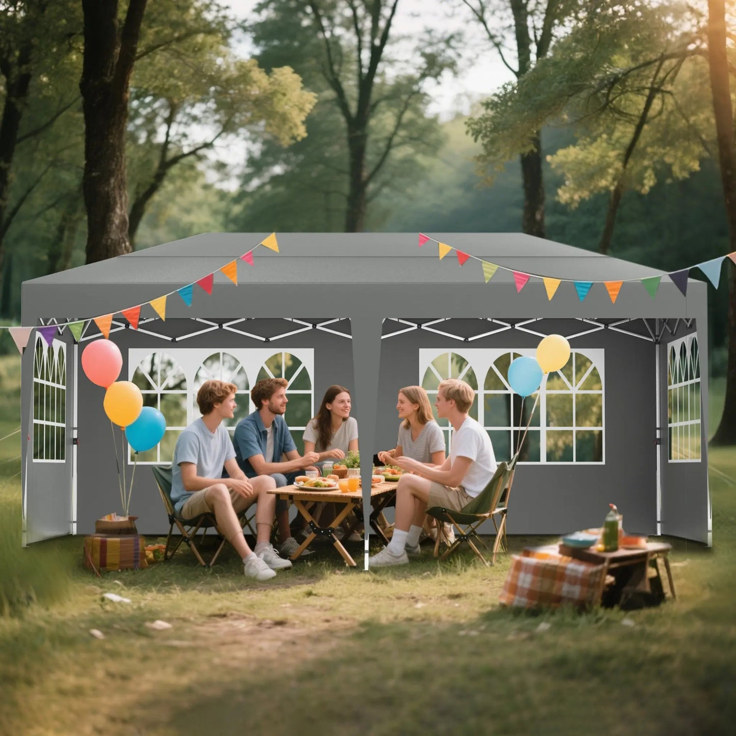 3Mx6m Vouwpaviljoen – Opvouwbare Partytent – Tuinpaviljoen – Eventtent – Tuintent – Verstelbare Hoogte 2,44-2,64m – 4 Zijwanden Met Rits