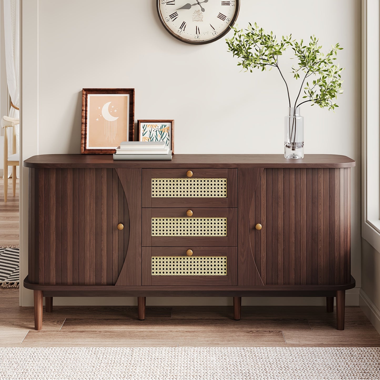 Dressoir – Sideboard – Opbergkast – Ladekast – Kast – Hardhout en Rotan – Schuifdeuren en Lades