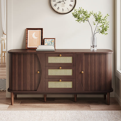 Dressoir – Sideboard – Opbergkast – Ladekast – Kast – Hardhout en Rotan – Schuifdeuren en Lades
