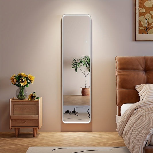 Large Full Body Mirror with COB LED Lighting - Dimmable Brightness, Stepless Color Adjustment (Warm White/Cool Daylight/Neutral), Touch Switch Control, 10x Magnification, Floor Standing or Wall Mounted - for Living Room, Bedroom, Dressing Area - Modern Ho