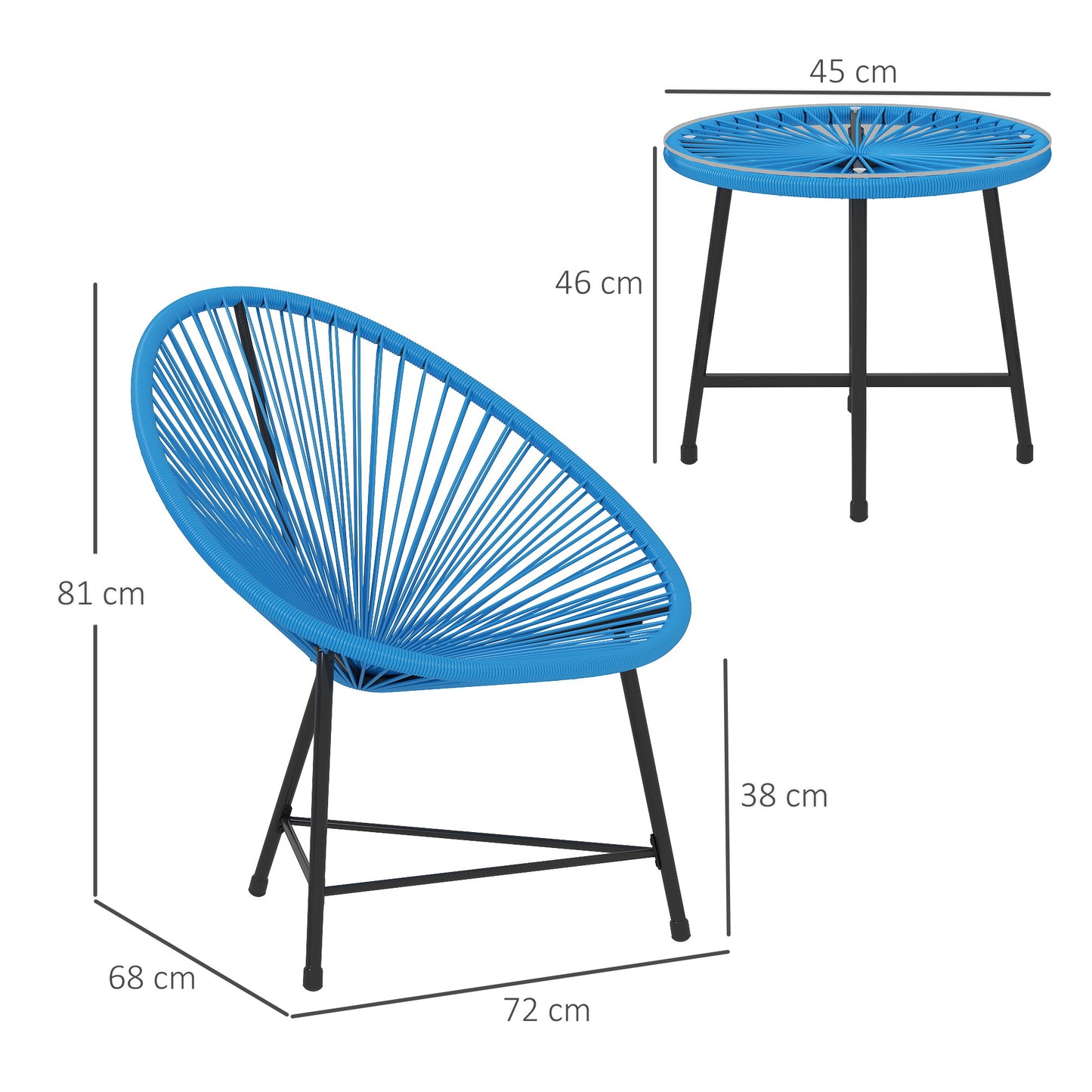 Bistroset Tuinset – Tuinmeubel Set – Tafel Met Stoelen – Balkon Meubilair – Terrasmeubilair – 2-Zits Met Geharde Glazen Tafel – Weerbestendig Blauw