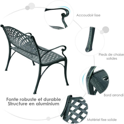 Aluminium Tuinbank – Buitenbank – Terrasbank – Tuinmeubel – Zitelement – Comfortabele Rugleuning – Draagkracht 280 KG