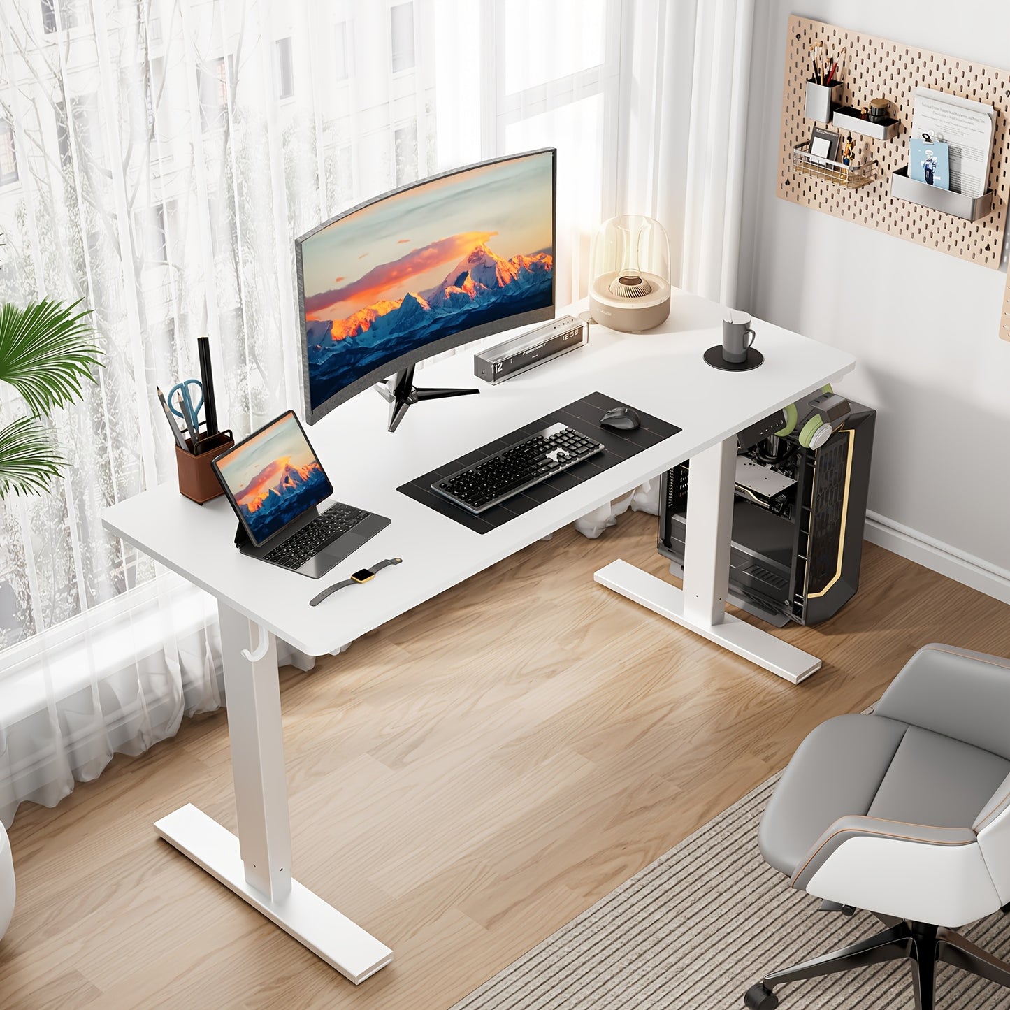 White Modular Height Adjustable Desk, Electric Adjustment, Height Memory Function, Ultra-Sturdy Steel Frame, Suitable for Office And Home