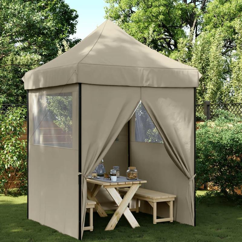 Portable Foldable Pop-Up Party Tent with 4 Walls - Instant Setup, Sturdy Frame & Taupe Beige/Brown Canopy, Easy Setup for Weddings, Camping, Backyard Events - Lightweight Outdoor Shelter with Space (No Tools Required)
