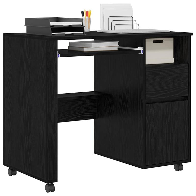 Modern Oak Rolling Desk with Spacious Storage - Heavy-Duty Treated Wood Mobile Office Furniture, Easy-Rolling Cabinet Suitable for Office & Small Spaces, Easy Assembly