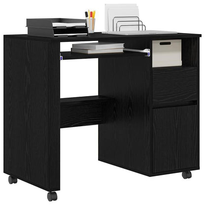 Modern Oak Rolling Desk with Spacious Storage - Heavy-Duty Treated Wood Mobile Office Furniture, Easy-Rolling Cabinet Suitable for Office & Small Spaces, Easy Assembly