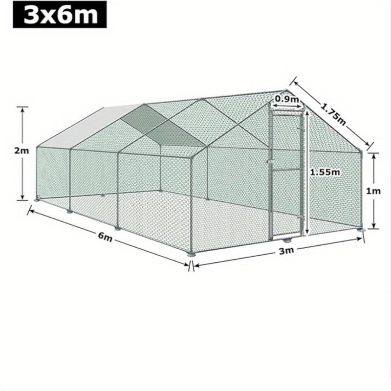 Kippenhok – Kippenren – Buitenverblijf – Pluimveekooi – Dierenren – Gegalvaniseerd Stalen Frame – 3x6x2 Meter Met Schaduwdoek