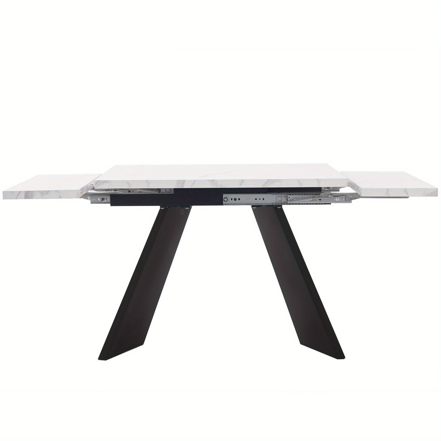 5-delige Eettafelset – Uitschuifbare Eettafel – Eetkamerset voor 4 Personen – Witte Tafel met Platte Poten – Grijze Velvet Stoelen – Ruimtebesparend – Comfortabel Ergonomisch Design