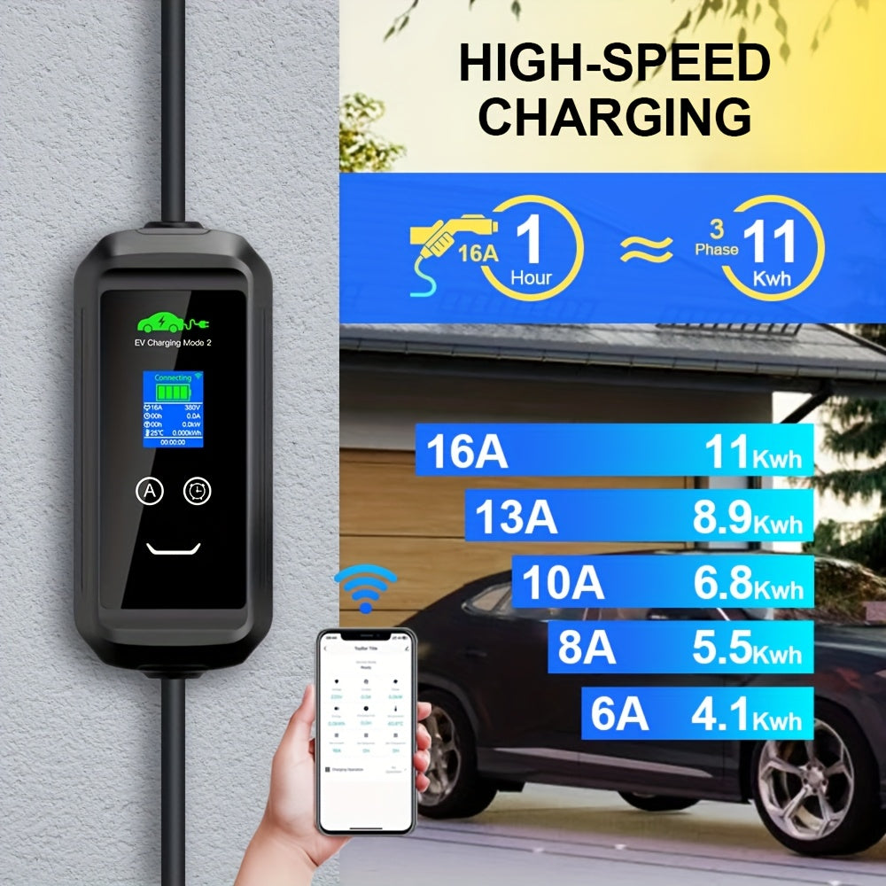 Elektrische Autolader – EV Oplaadkabel – Thuislader – Draagbare Lader – Type 2 Laadstation – 11 kW Vermogen – 5 Meter TPU Kabel