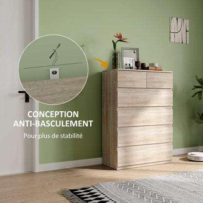 Commode – Ladekast – Dressoir – Kast – Opbergkast – Natuurlijk Hout – 6 Lades – Anti-Kantelbeveiliging – Strak Minimalistisch Design