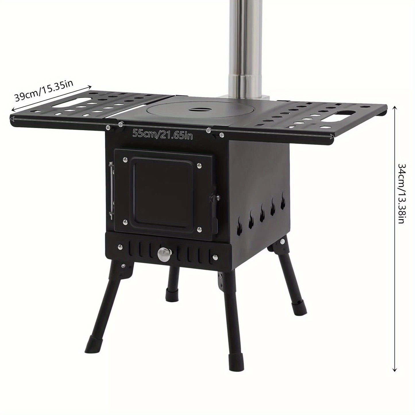 Mini Houtkachel – Campingkachel – Tentkachel – Houtkachel Outdoor – Caravankachel – Compact & Draagbaar – Verstelbare Pootjes & Rookafvoer