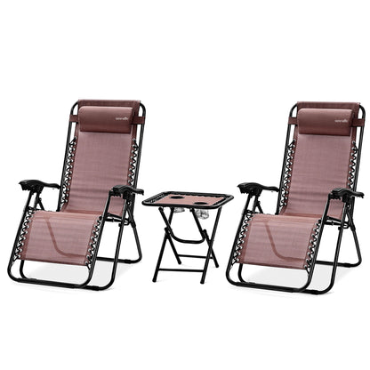 Outdoor Relaxstoelen – Tuinstoelen – Loungestoelen – Campingstoelen – Balkonstoelen – Met Bijzettafel En 2 Bekerhouders – Verstelbare Rugleuning En Inklapbaar Design – Mocha Bruin