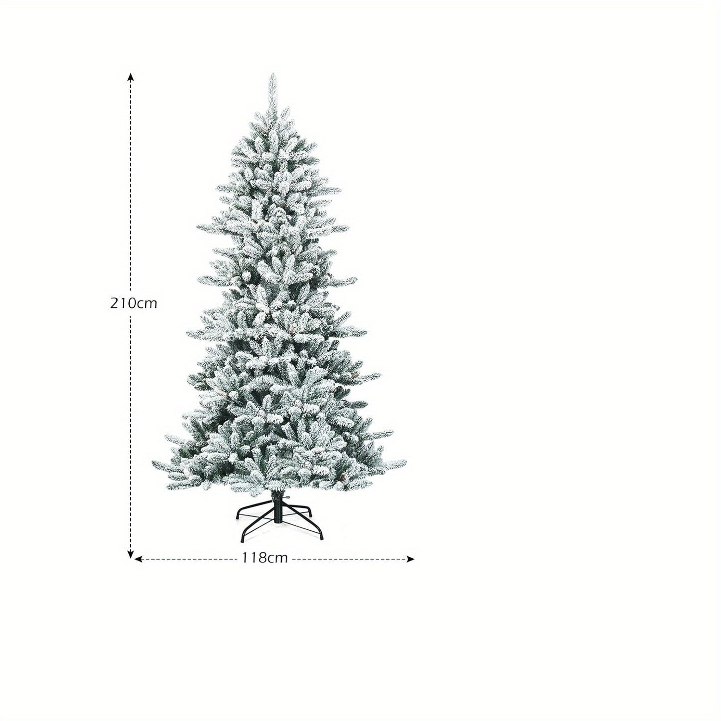 Kunstkerstboom – Nepspar – Kunstboom – Decoratieve Kerstboom – Winterse Boom – Sneeuwbedekt – Volle Vorm – Met Dennenappels – Premium PVC – 213 cm Hoog