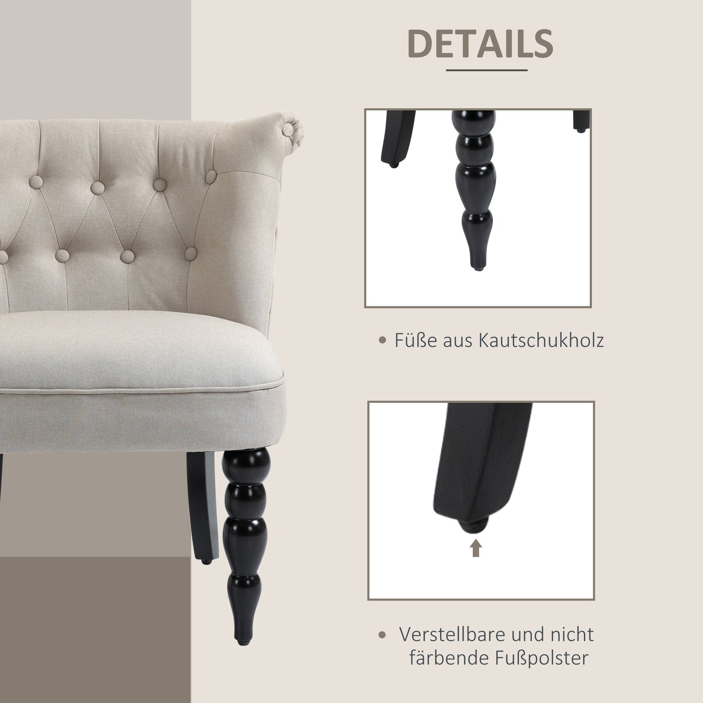 Vintage Relaxfauteuil – Relaxstoel – Lounge Chair – Eetkamerstoel – Comfortfauteuil – Linnen Bekleding – Houten Frame – Beige Zwart – 67x67x78 cm – Comfortabel & Duurzaam