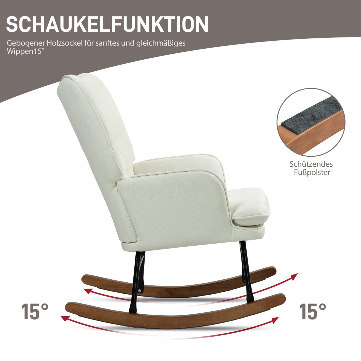 Schommelstoel – Schommelzetel – Schommelstoel Met Voetenbank – Relaxstoel – Wiegstoel – Creme Wit – Zacht Schommelmechanisme – Linnenlook Stof