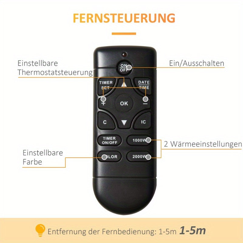 Elektrische Sfeerhaard – Elektrische Haard – Open Haard – Kachel – Verwarming – Realistisch Vlameffect – 1000/2000W Instelbaar