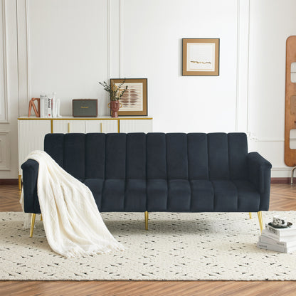 Slaapbank – Bedbank – Logeerbank – Sofa Bed – Vouwbank – Verstelbare Rugleuning 5 Standen – Donkergrijs Velvet Stoffen Bekleding