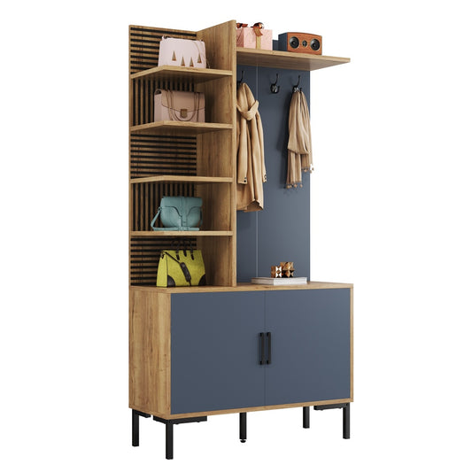 Kast – Opbergkast – Kledingkast – Garderobekast – Schoenenkast – Metalen Frame – Verstelbare Planken & Haken – Wit Donkerblauw – Ruimtebesparend – Eenvoudig Montuur