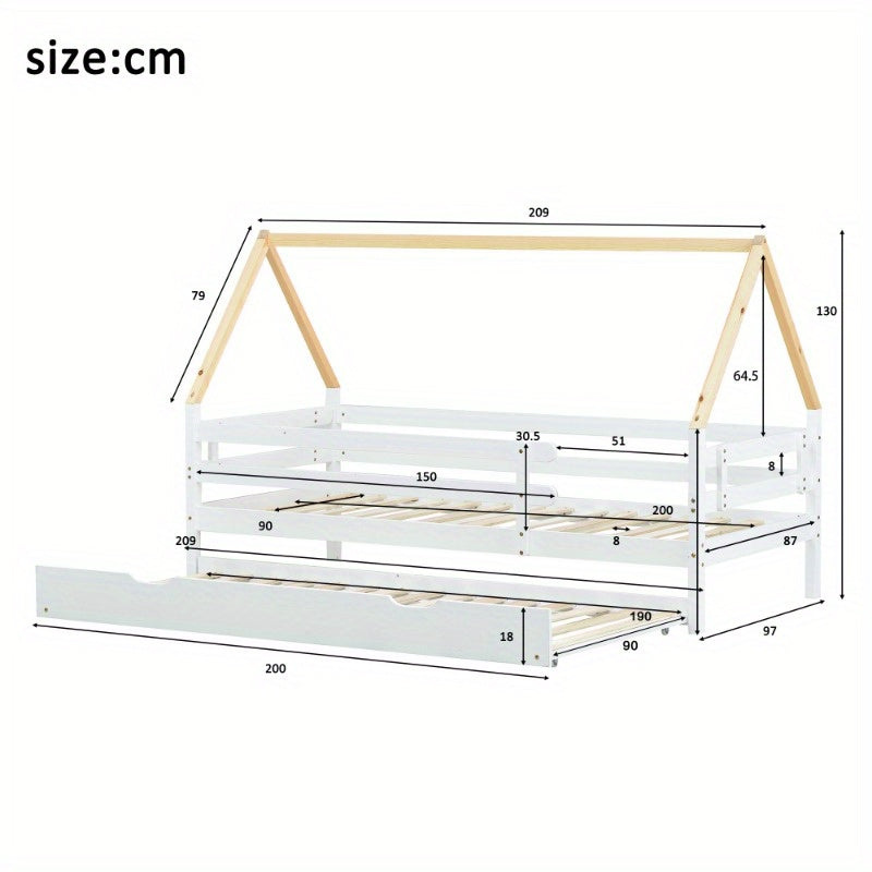 Staalbed – Metaalbed – Gastbed – Uittrekbed – Enkelsbed – Pull-Out Rolling Bed – Ruimtebesparend Design – Inclusief Dakconstructie