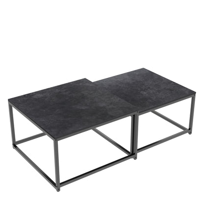 Set Of 2 Coffee Table Marble:Set Of 2 Nesting Tables Scandinavian Side Table Set For Living Room Large: 65 X 65 X 40 Cm Small: 60 X 60 X 34 Cm(Grey, White)