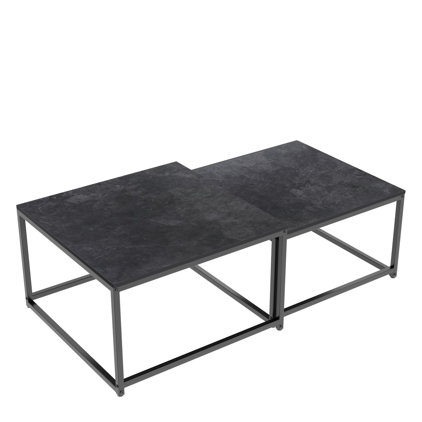 Set Of 2 Coffee Table Marble:Set Of 2 Nesting Tables Scandinavian Side Table Set For Living Room Large: 65 X 65 X 40 Cm Small: 60 X 60 X 34 Cm(Grey, White)