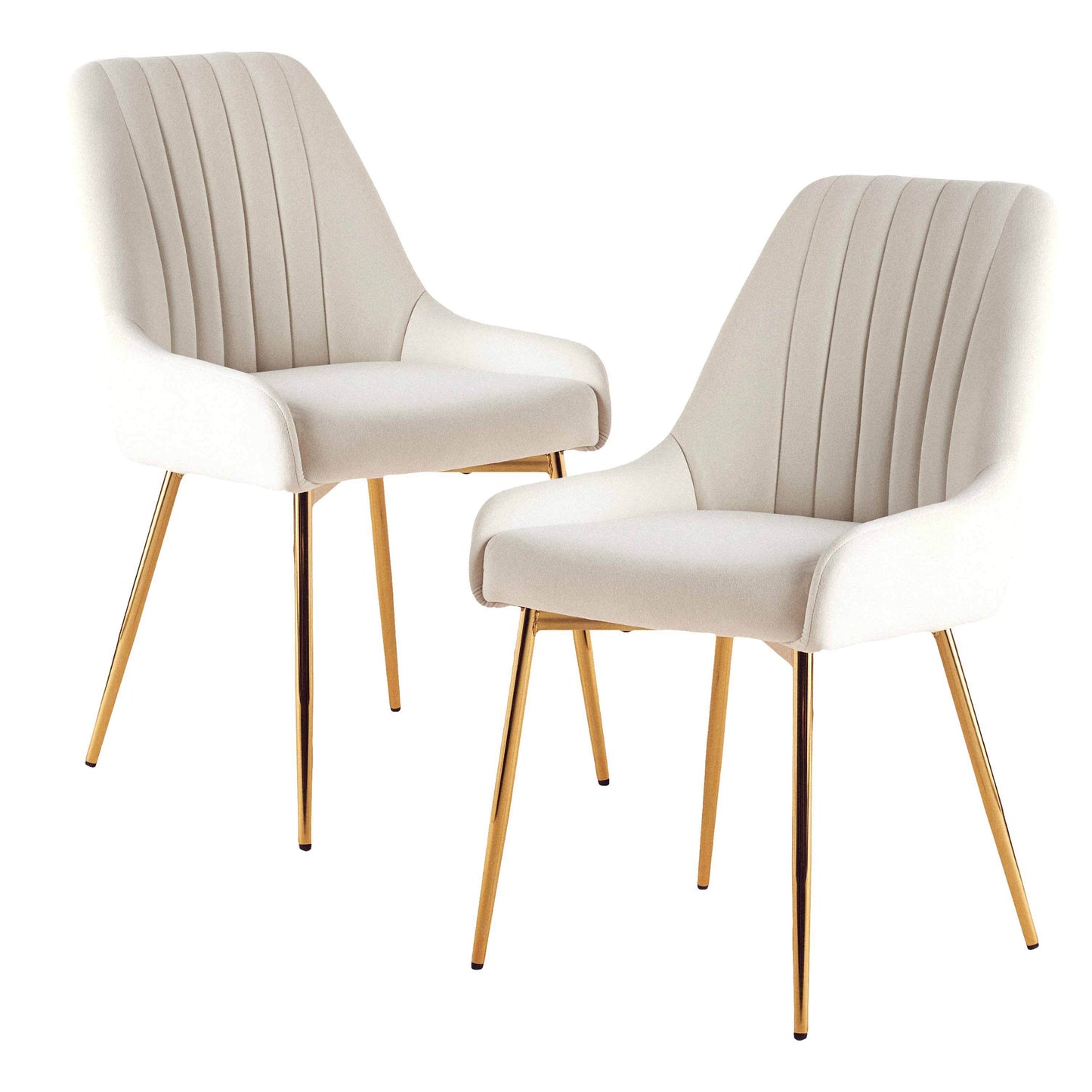 Eetkamerstoelen – Stoelen – Eetkamerstoelen Set – Design Stoelen – Fluwelen Stoelen – Set van 2 Wit – Gouden Metalen Poten – Ergonomische Rugleuning & Memory Foam Zitting