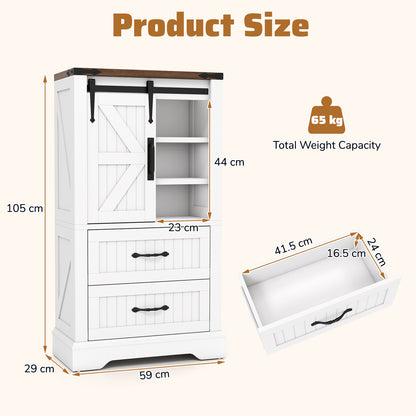 Badmeubel Vrijstaand – Badkamerkastje – Opbergkast – Kastje Met Lade – Badkamermeubel Landelijk – Schuifdeur Barn Door – Verstelbare Planken – Stevig MDF Hout 59x29x105 cm