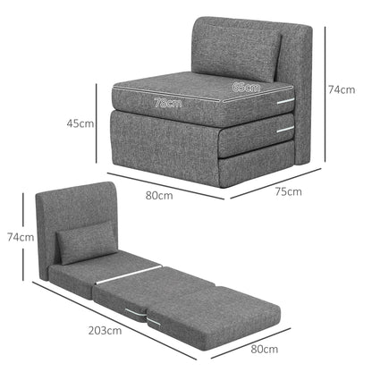 Slaapstoel – Guestbed – Slaapfauteuil – Logeerbed – Opklapbed – 3-Voudig Opvouwbaar – Stevig Metalen Frame – Compact Grijs Design – 80x75x74 Cm