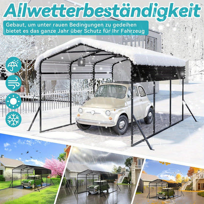 Metalen Carport – Overkapping – Garage – Carport Dak – Voertuig Shelter – 6x3,7m – Gegalvaniseerd Dak – Stevige Gepoedercoate Stalen Constructie
