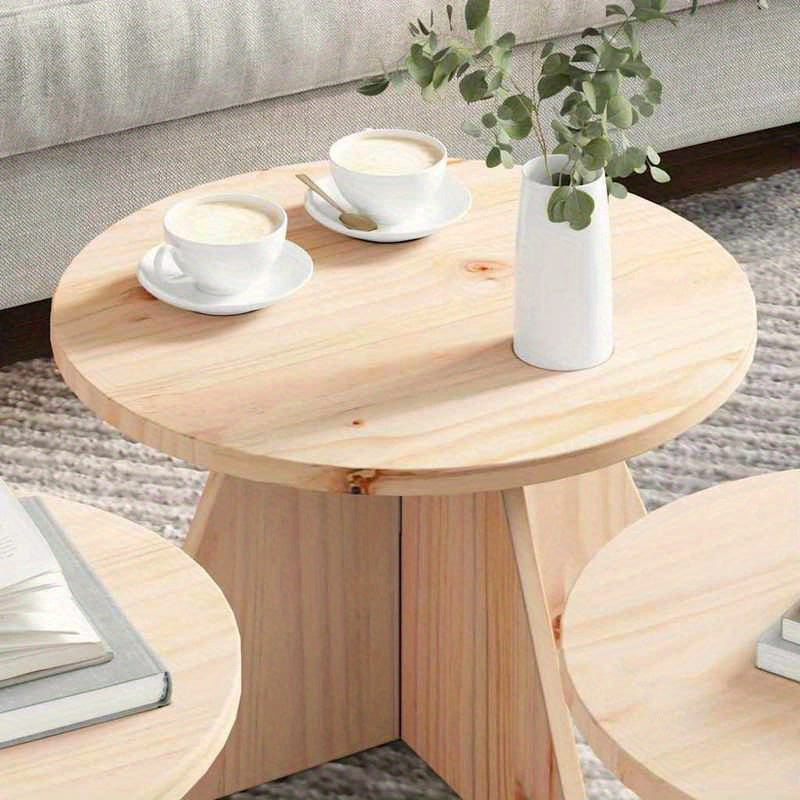Coffee table 3pcs Natuurlijk 49 x 49 x 30cm solid pinewood Removable, suitable for indoor use and suitable for all seasons, Seasonal Home Accessory, Versatile Table Set, Modern Coffee Table, Sleek Home Decor, Durable Wood Fur