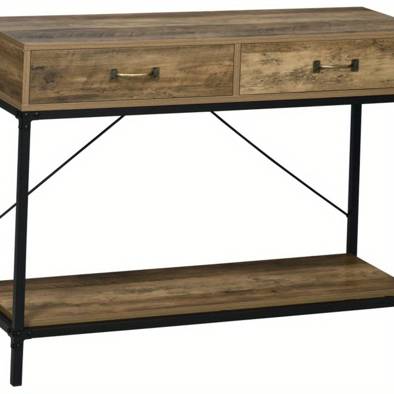 Sidetable – Consoletafel – Wandtafel – Haltafel – Dressoir – Vintage Bruin Zwart – 2 Lades – Compact 100x35x76,5 cm