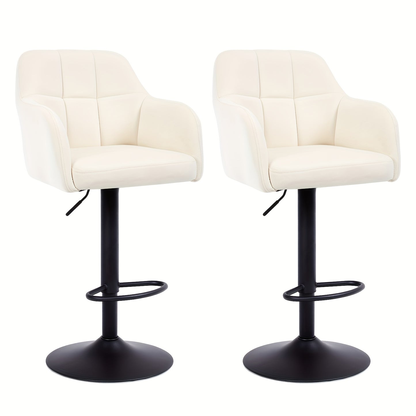 Barkruk – Barstoel – Keukenstoel – Barkrukken Set – Barstoelen Set – Verstelbaar – Draaibaar 360° – Met Armleuningen – Met Memory Foam Zitting – Zwaar Metalen Frame – Bruin Stof – Set van 2
