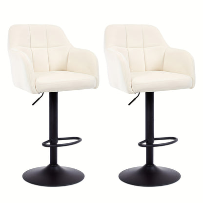 Barkruk – Barstoel – Keukenstoel – Barkrukken Set – Barstoelen Set – Verstelbaar – Draaibaar 360° – Met Armleuningen – Met Memory Foam Zitting – Zwaar Metalen Frame – Bruin Stof – Set van 2