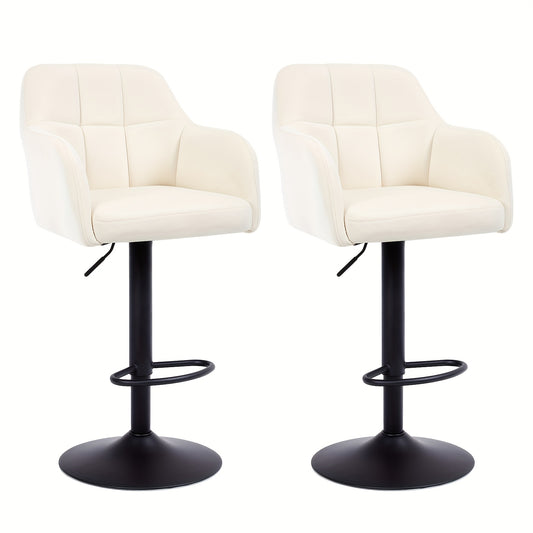 Barkruk – Barstoel – Keukenstoel – Barkrukken Set – Barstoelen Set – Verstelbaar – Draaibaar 360° – Met Armleuningen – Met Memory Foam Zitting – Zwaar Metalen Frame – Bruin Stof – Set van 2