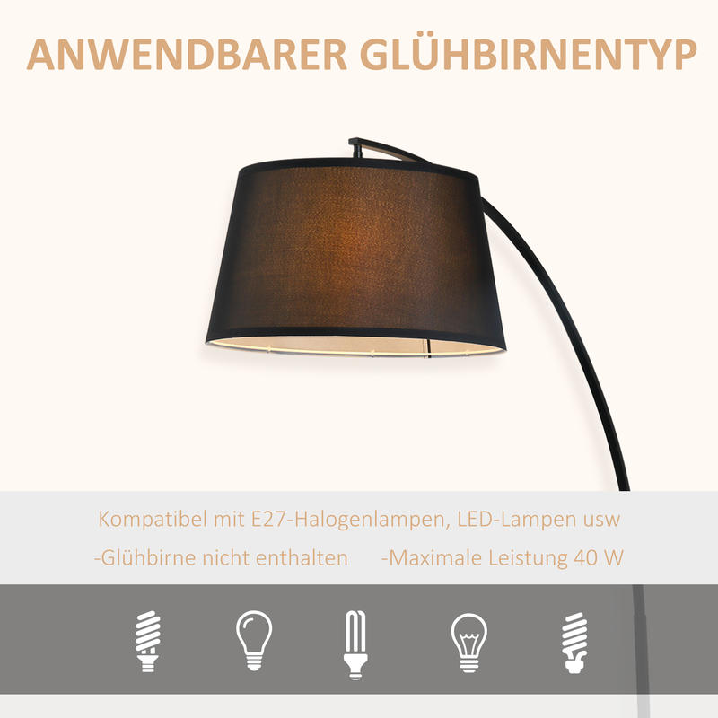 Modern Black Drum Lamp Shade with Curved Metal Frame & Fabric Shade - Floor/Desk Lamp Compatible, 105cm Height, 47cm Base, Durable Plastic Construction, Easy Installation for Living Room, Bedroom, Office - Decorative Lighting Fixture (Battery-Powere