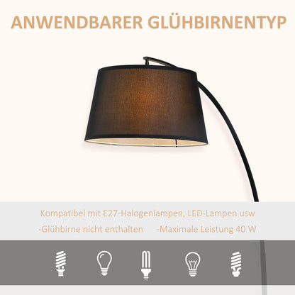 Modern Black Drum Lamp Shade with Curved Metal Frame & Fabric Shade - Floor/Desk Lamp Compatible, 105cm Height, 47cm Base, Durable Plastic Construction, Easy Installation for Living Room, Bedroom, Office - Decorative Lighting Fixture (Battery-Powere