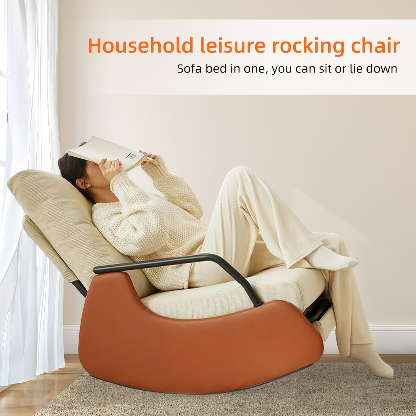 Schommelstoel – Relaxstoel – Loungechair – Fauteuil – Schommelfauteuil – Beige Bruin – Uitschuifbare Voetensteun – Ergonomisch Comfort – Duurzaam MDF Hardhout Metaal