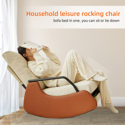 Schommelstoel – Relaxstoel – Loungechair – Fauteuil – Schommelfauteuil – Beige Bruin – Uitschuifbare Voetensteun – Ergonomisch Comfort – Duurzaam MDF Hardhout Metaal