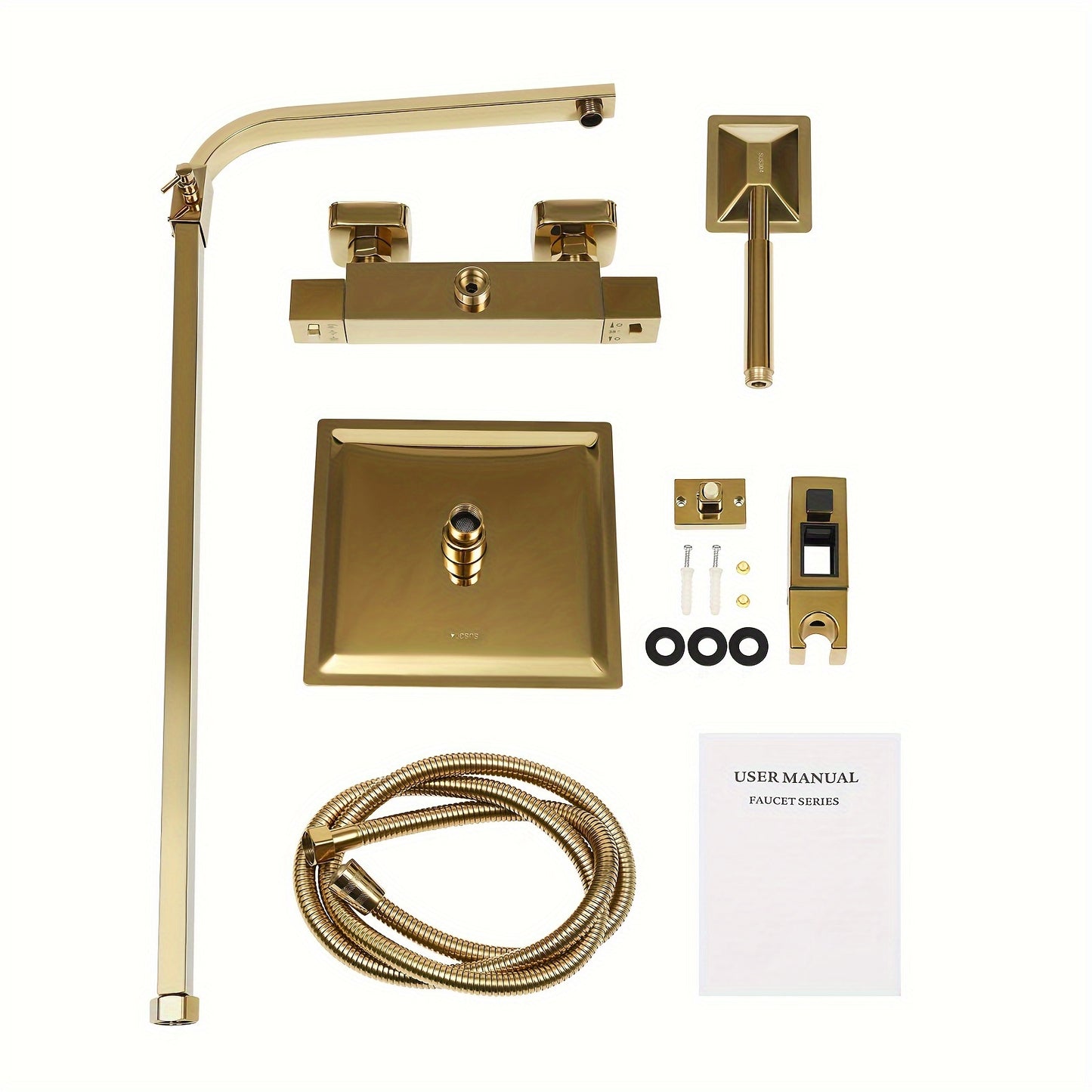 Thermostaatkraan – Douchekraan – Douchekraan Set – Thermostatische Mengkraan – Doucheset – Goudkleurig – Messing en RVS – Thermostatische Temperatuurregeling