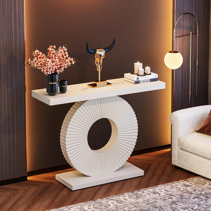 Sidetable – Consoletafel – Wandtafel – Haltafel – Bijzettafel – 101,6 cm – Geometrisch Onderstel – Massief Hout & Engineered Wood – Smal Ruimtebesparend Design – Eenvoudige Montage