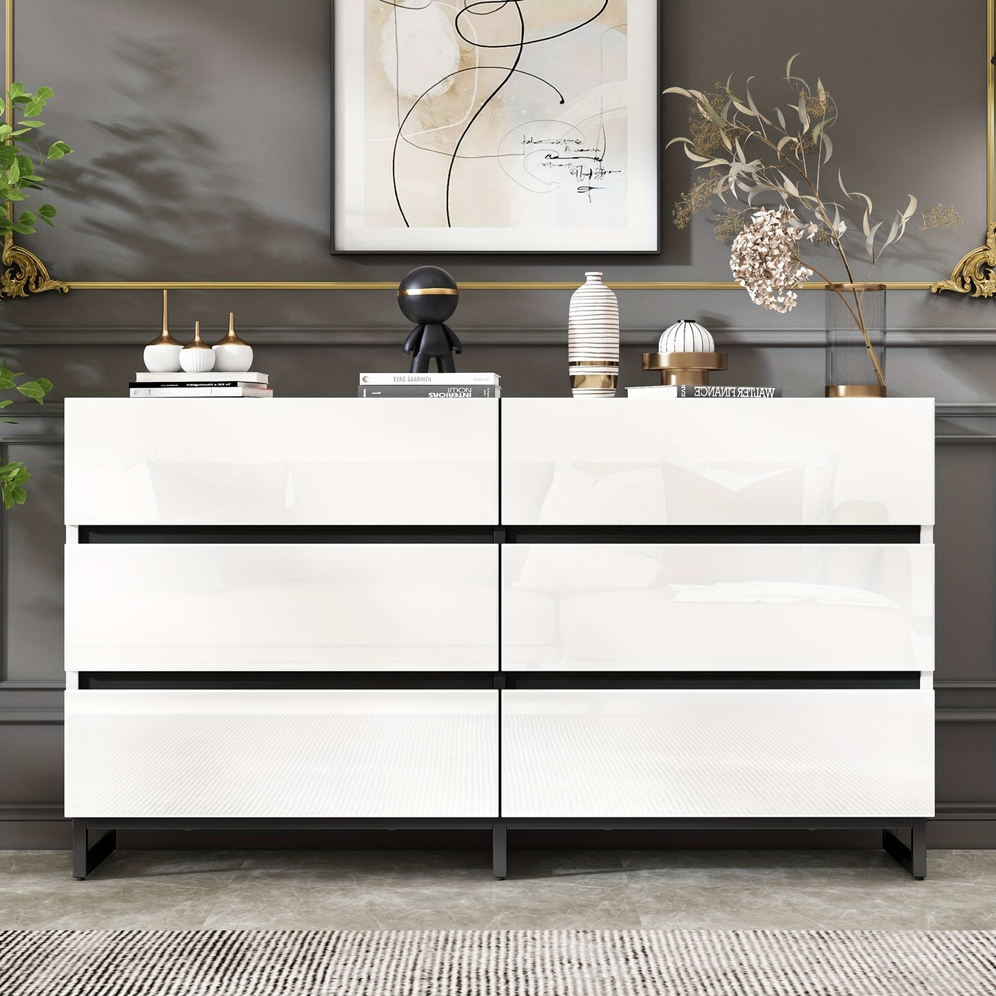 Sideboard – Dressoir – Kast – Opbergkast – Meubel – Wit-Zwart – Hoogglans Afwerking – 3,2 Kubieke Voet Opbergruimte