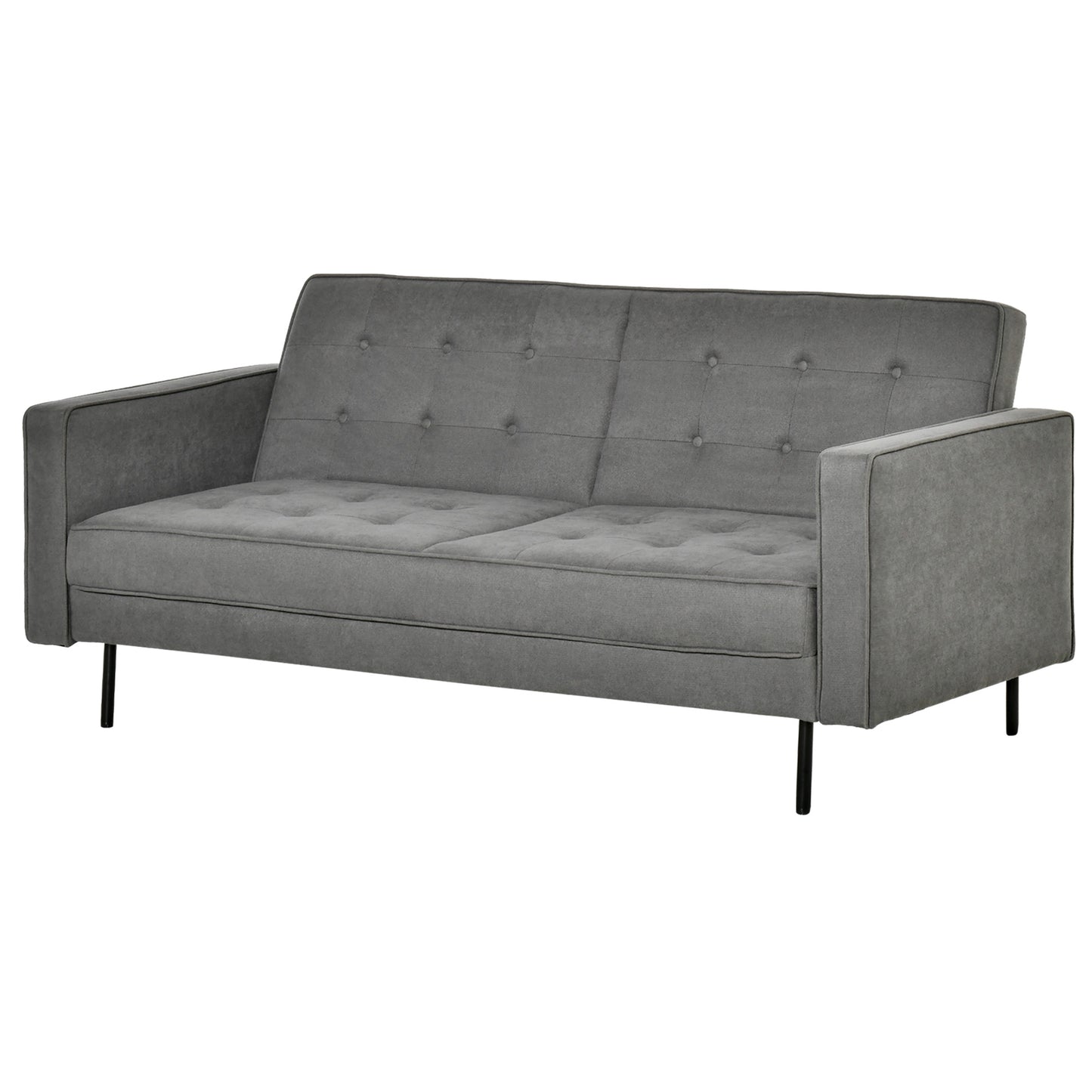 Slaapbank – Bedbank – Bankstel – Bedbank met Slaapfunctie – 3-Zits Sofa – Verstelbare Rugleuning – Vintage Eucalyptus Hout – Katoenen Stoffering – Grijs – 187 x 91 x 85 cm