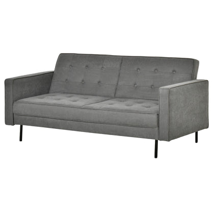 Slaapbank – Bedbank – Bankstel – Bedbank met Slaapfunctie – 3-Zits Sofa – Verstelbare Rugleuning – Vintage Eucalyptus Hout – Katoenen Stoffering – Grijs – 187 x 91 x 85 cm