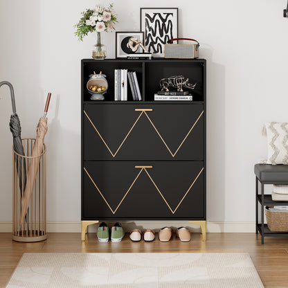 Schoenenkast – Schoenenrek – Schoenenopberger – Halmeubel – Schoenenbankje – Ruimtebesparend – 2 Klapdeuren met 4 Vakken – Duurzaam Niet-Houten Materiaal – Modern Zwart-Wit – 80x25x117 cm